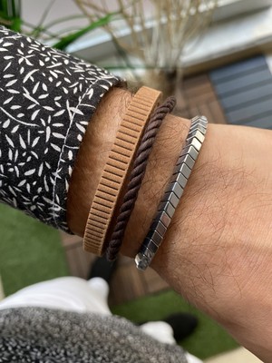 Jenny Daphne Erkek Hematit Doğataş ve Deri Renk Atmaz Bileklik 2 Li Kombin