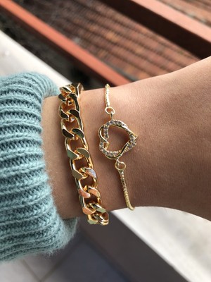 Jackferrero Özel Tasarım Gold Renk  Kadın Kombin  Bileklik Seti  Renk Atmaz