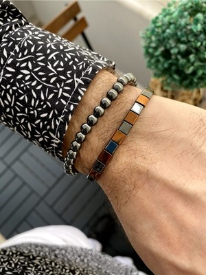 Jackferrero Kombin  Hematit Taşı Makrome El Örgüsü Erkek Bileklik