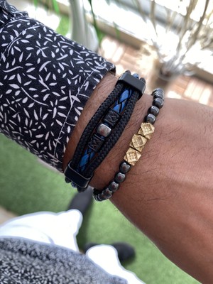 Jenny Daphne Erkek Deri ve Doğaltaş Bileklik Seti Gerçek Ürün