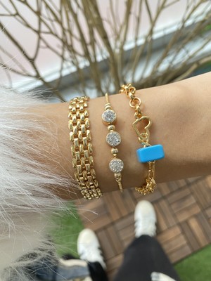 Jenny Daphne Kadın Altın Kaplama Prinç Renk Atmaz Bileklik 3 Lü Kombin