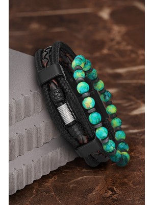 Jackferrero Özel Tasarım Erkek Deri ve Doğaltaş Bileklik Kombin