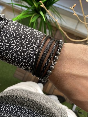 Jenny Daphne Erkek Deri ve Doğaltaş  Bileklik Kombin Gerçek Ürün Renk Atmaz