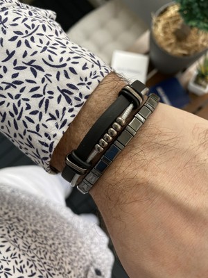 Jackferrero Özel Tasarım Gerçek  Kombin Hematit Taşı Makrome El Örgüsü Erkek Bileklik