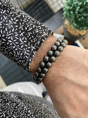 Jackferrero Erkek Moda Bileklik Makrome Örgü Çift Sıra 8 mm Doğaltaş