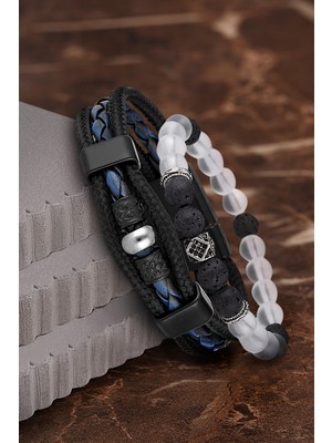 Jackferrero Özel Tasarım Erkek Deri ve Doğaltaş Bileklik Kombin