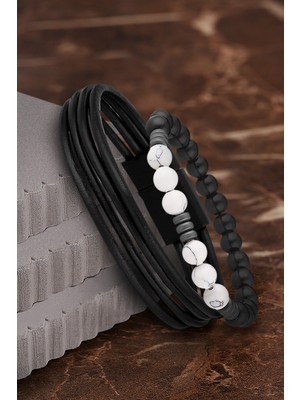 Jackferrero Özel Tasarım Erkek Deri ve Doğaltaş Bileklik Kombin