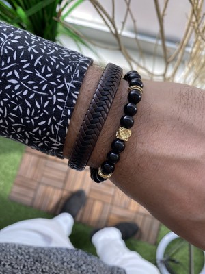 Jenny Daphne Erkek Deri ve Doğaltaş  Bileklik Kombin Gerçek Ürün Renk Atmaz