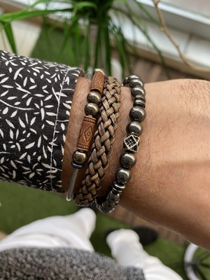 Jenny Daphne Erkek Deri ve Doğaltaş  Bileklik Kombin Gerçek Ürün Renk Atmaz