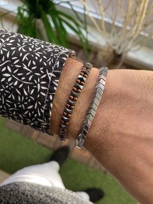 Jenny Daphne Erkek Hematit Doğataş  Renk Atmaz Bileklik 2 Li Kombin