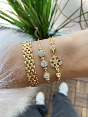 Jenny Daphne Kadın Altın Kaplama Prinç Renk Atmaz Bileklik 3 Lü Kombin