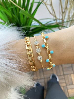 Jenny Daphne Kadın Altın Kaplama Renk Atmaz Bileklik 2 Li Kombin