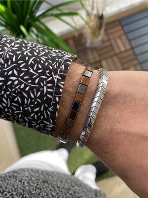 Jenny Daphne Erkek Hematit Doğataş  Renk Atmaz Bileklik 2 Li Kombin