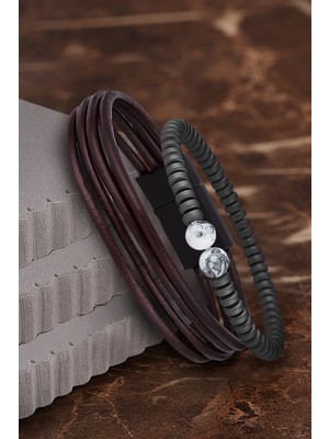 Jackferrero Özel Tasarım Erkek Deri ve Doğaltaş Bileklik Kombin