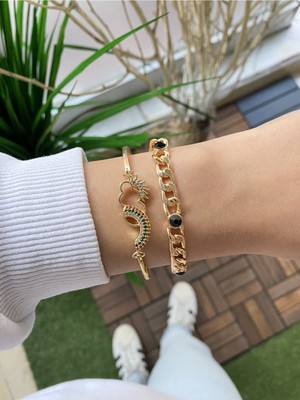 Jenny Daphne Kadın Altın Kaplama Renk Atmaz Bileklik 2 Li Kombin