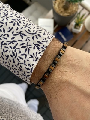 Jackferrero Özel Tasarım Gerçek   Hematit Taşı Makrome El Örgüsü Erkek Bileklik