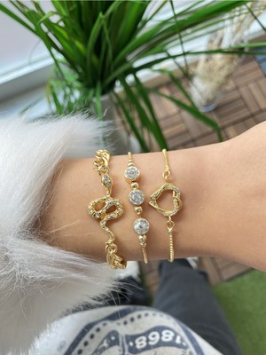 Jenny Daphne Kadın Altın Kaplama Renk Atmaz Bileklik 3 Lü Kombin