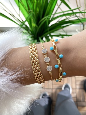 Jenny Daphne Kadın Altın Kaplama Renk Atmaz Bileklik 2 Li Kombin