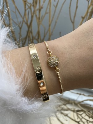 Jackferrero Kadın Gold Renk 2 Li  Kombin  Bileklik Seti  Renk Atmaz Altın Kaplama Zirkon Taş