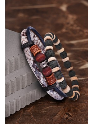 Jackferrero Özel Tasarım Erkek Deri ve Doğaltaş Bileklik Kombin