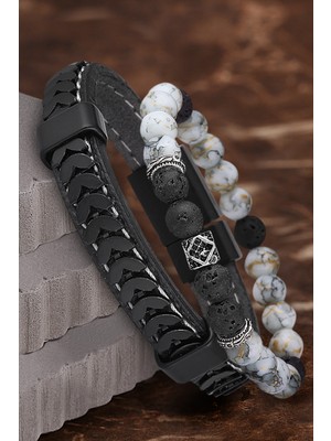 Jenny Daphne Erkek Deri ve Doğaltaş Bileklik Kombin