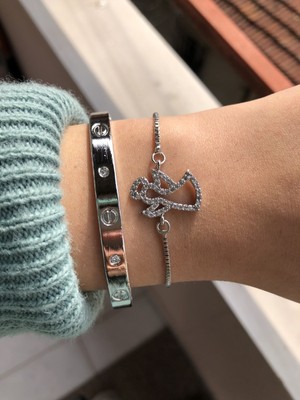 Jackferrero Özel Tasarım Gümüş Renk  Kadın Kombin  Bileklik Seti  Renk Atmaz