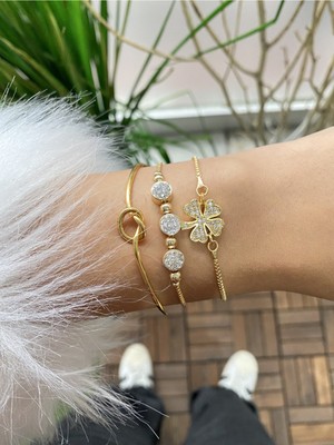 Jenny Daphne Kadın Altın Kaplama Prinç Renk Atmaz Bileklik 3 Lü Kombin