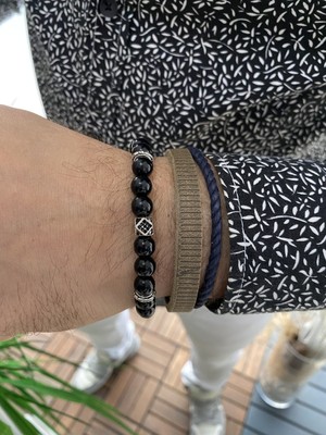 Jenny Daphne Erkek Deri ve Hematit Doğataş Renk Atmaz Bileklik 2 Li Kombin