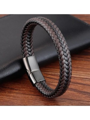 Jenny Daphne Örgü Deri Bileklik Kahverengi Siyah Mıknatıs Kilitli