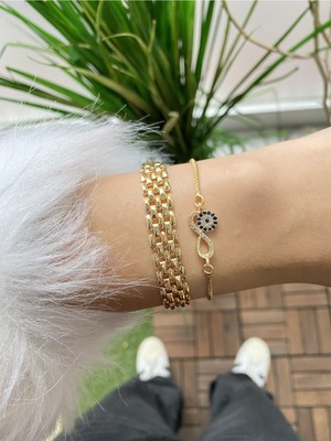 Jenny Daphne Kadın Altın Kaplama Prinç Renk Atmaz Bileklik 2 Li Kombin