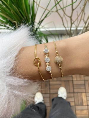 Jenny Daphne Kadın Altın Kaplama Prinç Renk Atmaz Bileklik 3 Lü Kombin