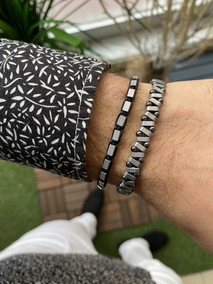 Jenny Daphne Erkek Hematit Doğataş Renk Atmaz Bileklik 2 Li Kombin