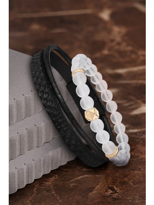 Jackferrero Özel Tasarım Erkek Deri ve Doğaltaş Bileklik Kombin