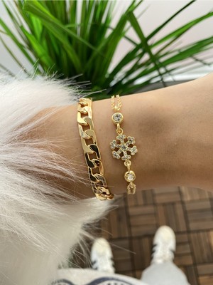 Jenny Daphne Kadın Altın Kaplama Prinç Renk Atmaz Bileklik 2 Li Kombin