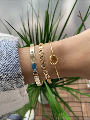 Jenny Daphne Kadın Altın Kaplama Prinç Renk Atmaz Bileklik 3 Lü Kombin