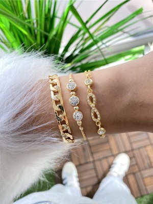 Jenny Daphne Kadın Altın Kaplama Prinç Renk Atmaz Bileklik3 Lü Kombin