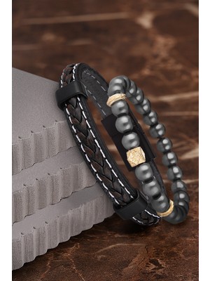 Jackferrero Özel Tasarım Erkek Deri ve Doğaltaş Bileklik Kombin