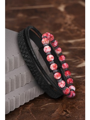 Jackferrero Özel Tasarım Erkek Deri ve Doğaltaş Bileklik Kombin