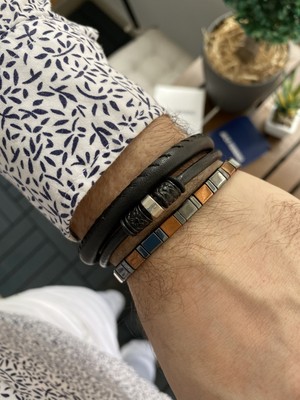 Jackferrero Özel Tasarım Gerçek  Kombin Hematit Taşı Makrome El Örgüsü Erkek Bileklik