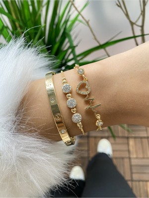 Jenny Daphne Kadın 3 Lü Kombin Renk Atmaz Princ Altın Kaplama Bileklik Seti