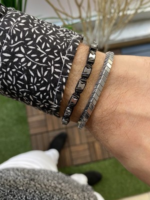 Jenny Daphne Erkek Hematit Doğataş  Renk Atmaz Bileklik 2 Li Kombin