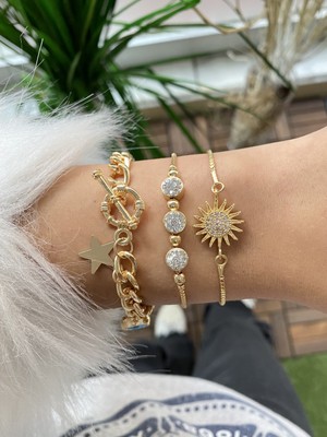 Jenny Daphne Kadın Altın Kaplama Renk Atmaz Bileklik 3 Lü Kombin