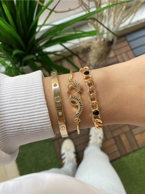 Jenny Daphne Kadın Altın Kaplama Renk Atmaz Bileklik 3 Lü Kombin