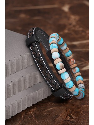 Jackferrero Özel Tasarım Erkek Deri ve Doğaltaş Bileklik Kombin