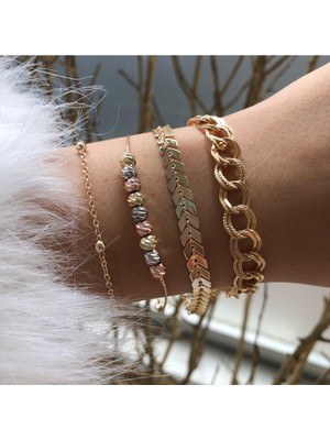 Jenny Daphne Kadın Altın Kaplama Renk Atmaz Kombin Bileklik Seti