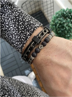 Jackferrero Erkek Moda Bileklik Makrome Örgü Doğaltaş & Deri Kombin