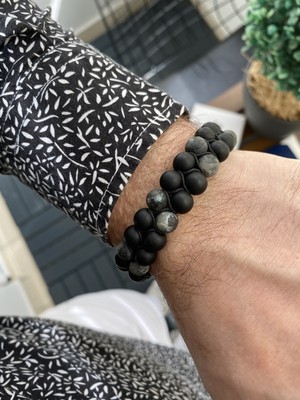 Jackferrero Erkek Moda Bileklik Makrome Örgü Çift Sıra 8 mm Doğaltaş