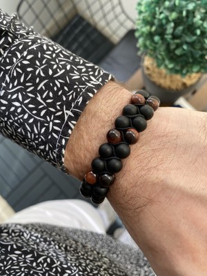 Jackferrero Erkek Moda Bileklik Makrome Örgü Çift Sıra 8 mm Doğaltaş