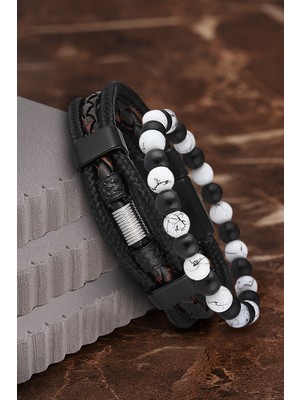 Jackferrero Özel Tasarım Erkek Deri ve Doğaltaş Bileklik Kombin