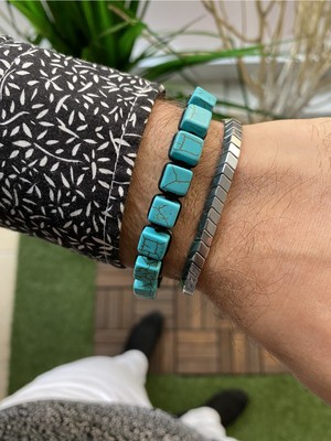 Jenny Daphne Erkek Hematit Doğataş  Renk Atmaz Bileklik 2 Li Kombin